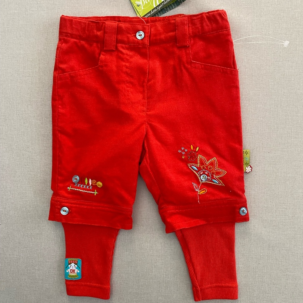 NWT Deux Par Deux Red Textured Floral Layer Design Legging Pants 12M